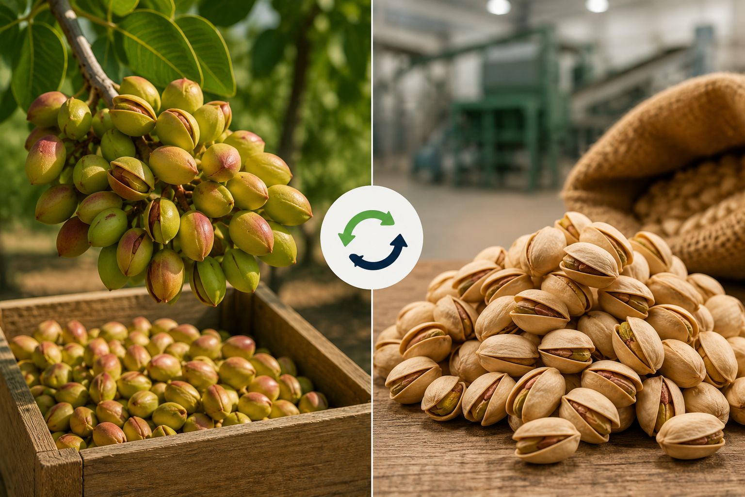 Comparativa entre pistacho en verde y pistacho seco