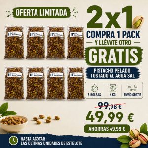 Pack 8 bolsas · Pistacho pelado y tostado 4kg - 2º Pack GRATIS